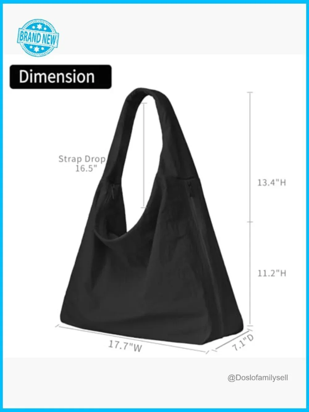 Large Nylon Crescent Shoulder Hobo Tote Bag with Side Pockets